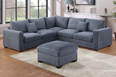 Corduroy sectional sofa with ottoman