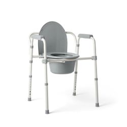 Medline 3-in-1 Steel Bedside Commode, Standard Seat, Sturdy Folding Frame, 7.5 QT. Bucket, 350 lb. Weight Capacity, Clip-on Seat, Easy Cleaning, Tool-
