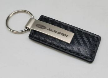 Brand New Ford Explorer Engraved Rectangle Carbon Fiber Leather Fob Keyring Keychain Official Licensed Product