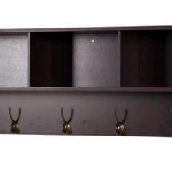 New Assembled Wall Mounted Entryway Coat Rack with Storage Shelf, 4 Dual Hooks, Wooden Storage Shelf