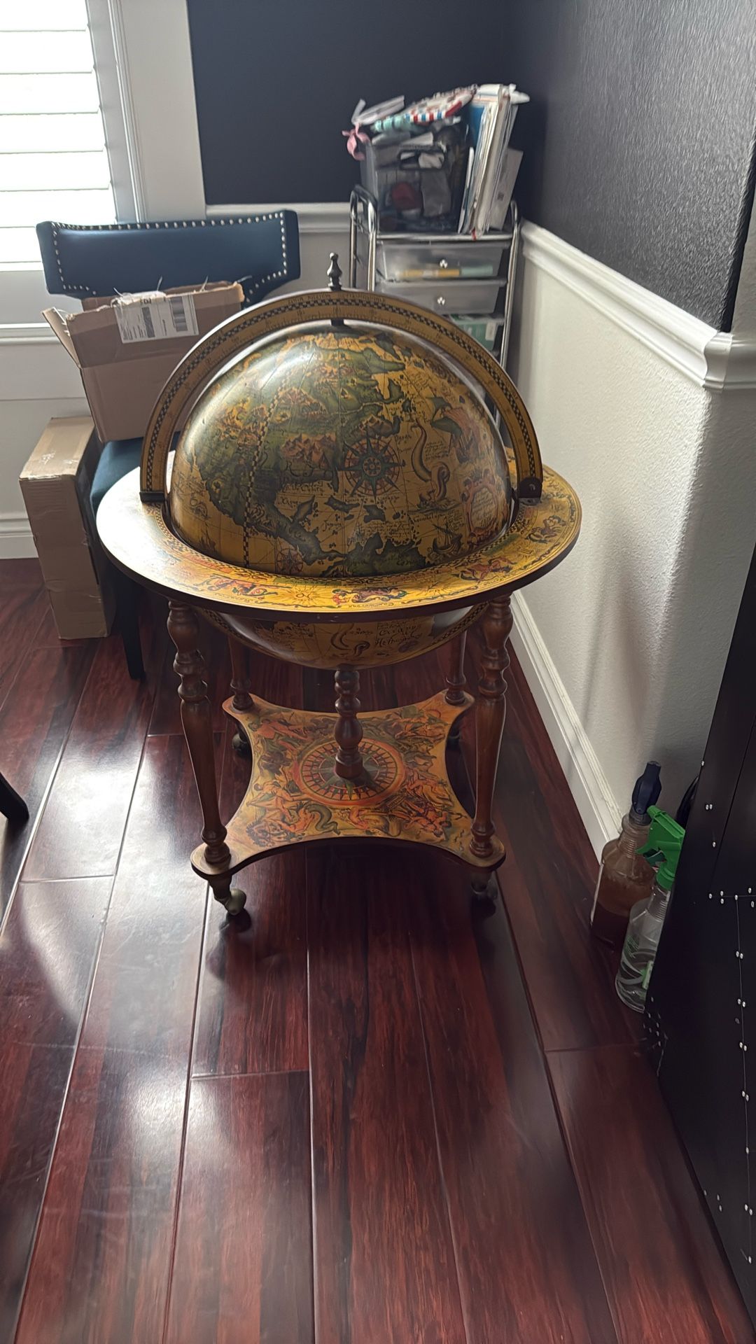 Antique Bar Globe With Wheels 