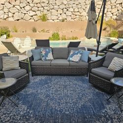 Backyard Patio Set - Couch, (2) Gliding Chairs, (2) Side Folding Tables & One Marble Table SEE DESCRIPTION 
