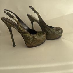 Yves Saint Laurent Rive Gauche Green Snake Python Leather Tribtoo Pumps 41