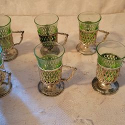 Vintage Krome Kraft Farber Bros Tray And 6 Shot Glasses