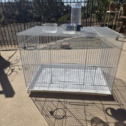 Clean Bird Cage With Perches, Bird Bath, Feeder Cups, and Water Bottle