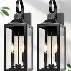 19" Large Outdoor Wall Light - Black Outside Wall Mounted Light Fixture, Exterior Farmhouse Wall Sconce Lantern 2-Light, Modern Porch Lighting