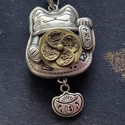 .925 Silver Lucky Money Cat Pendant