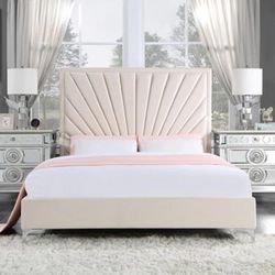 Brand New Beige Velvet Bed