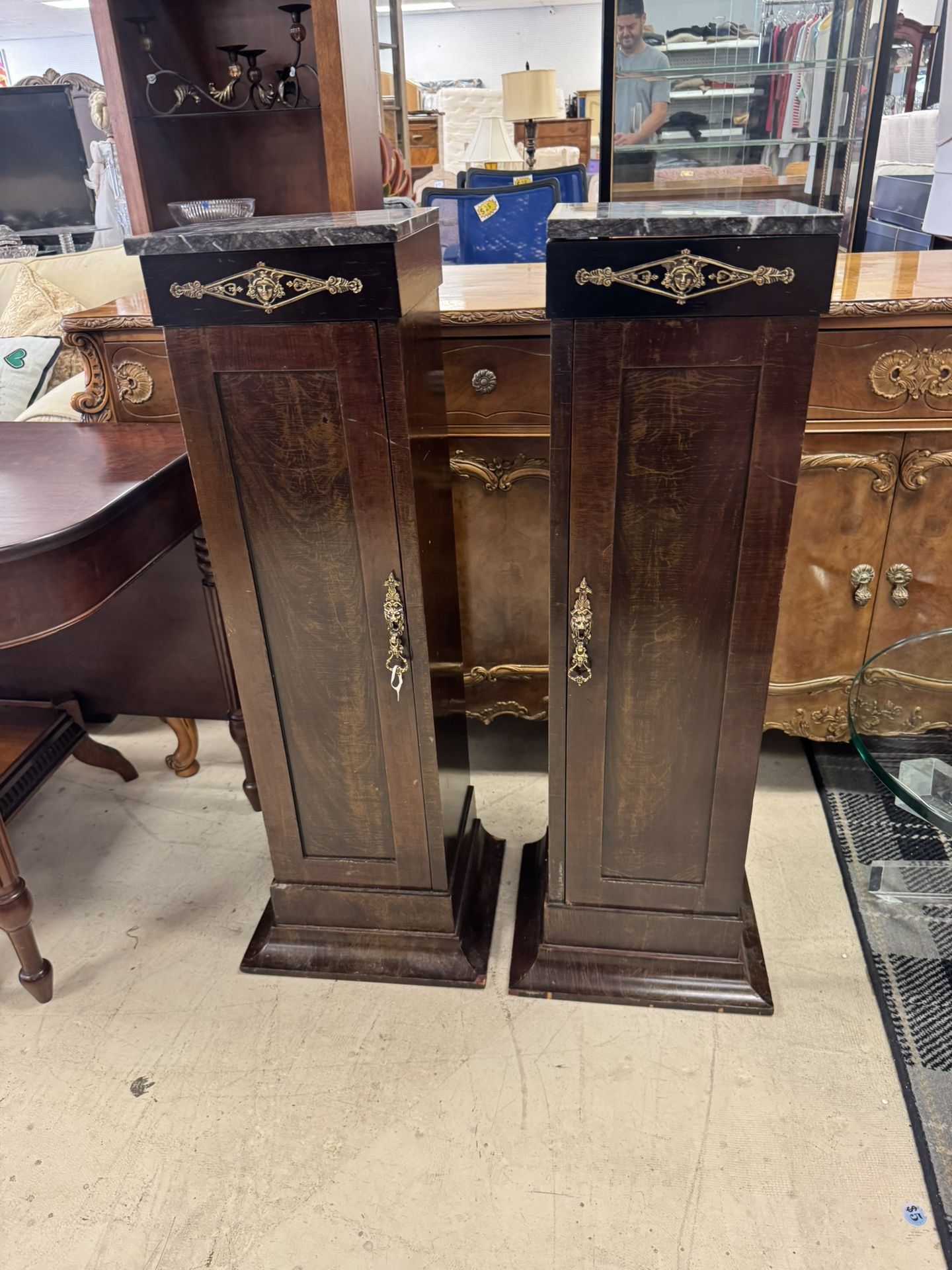 Pair Of Mid- Century Pedestals W/Marble Top - 40” - Retail: $895