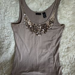 New York & Company Women’s Tan Sequin Tank Top Size XL