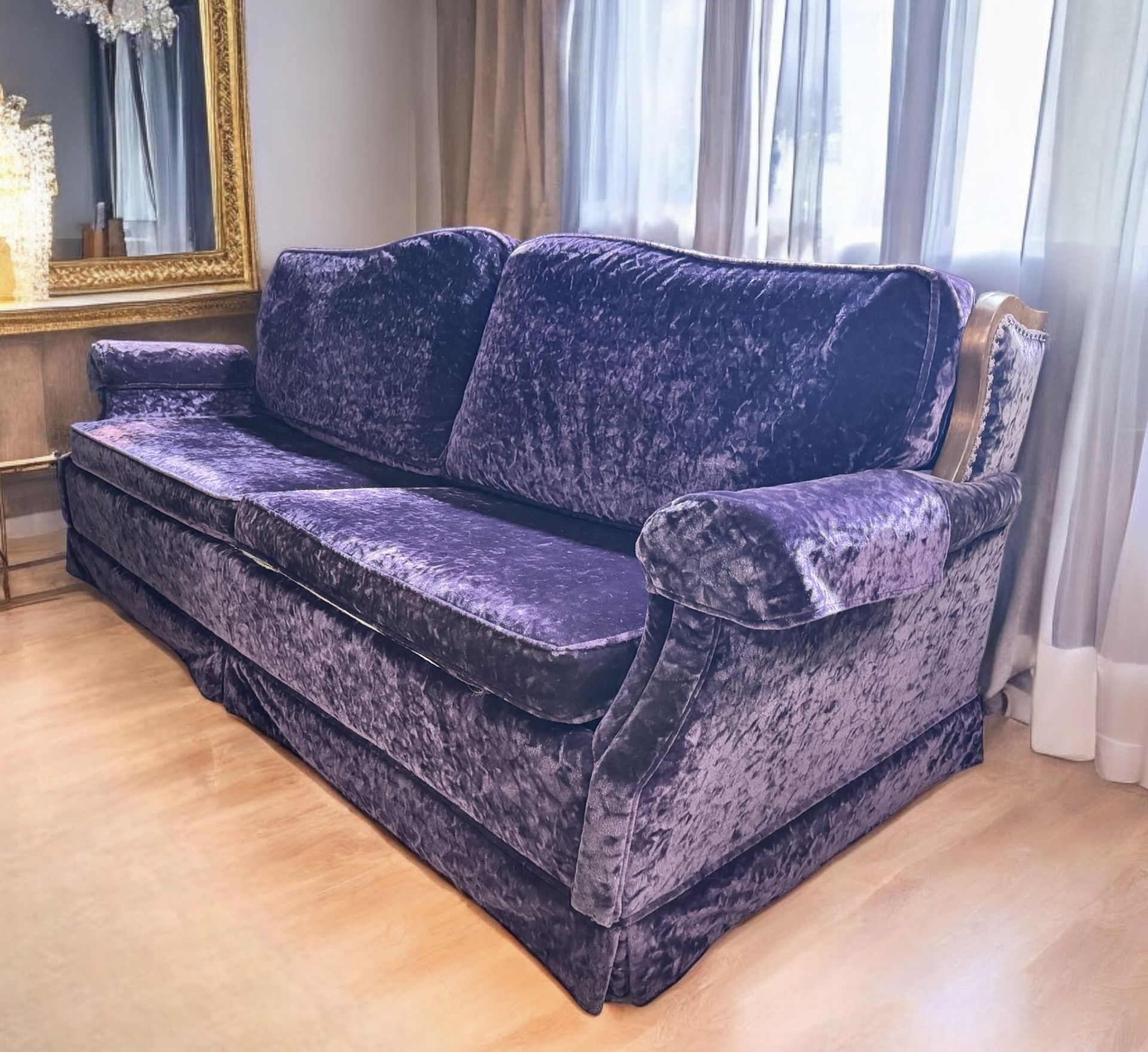 Vintage Purple Crushed Velvet Upholstery Sleeper Couch