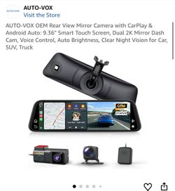 AUTO-VOX OEM Rear View Mirror Camera with CarPlay & Android Auto: 9.36" Smart Touch Screen, Dual 2K Mirror Dash Cam, Voice Control, Auto Brightness, C