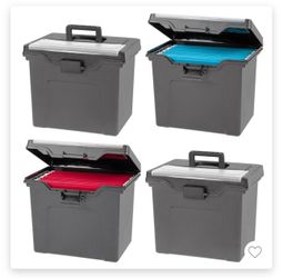 IRIS 4pk Portable Letter Plastic File Box with Organizer Lid Gray