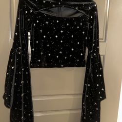 Cider Black Velvet Starry Blouse bell sleeves 