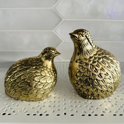 Large Vintage MCM Brass Quail pair. These are approx 5”tall x 5”wide and 3 3 /4” tall x 5” wide , together they weigh 2 pounds 10 oz
