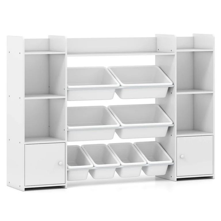 Kids Storage Cabinet with Bins & Shelves – White Organizer for Playroom or Bedroom