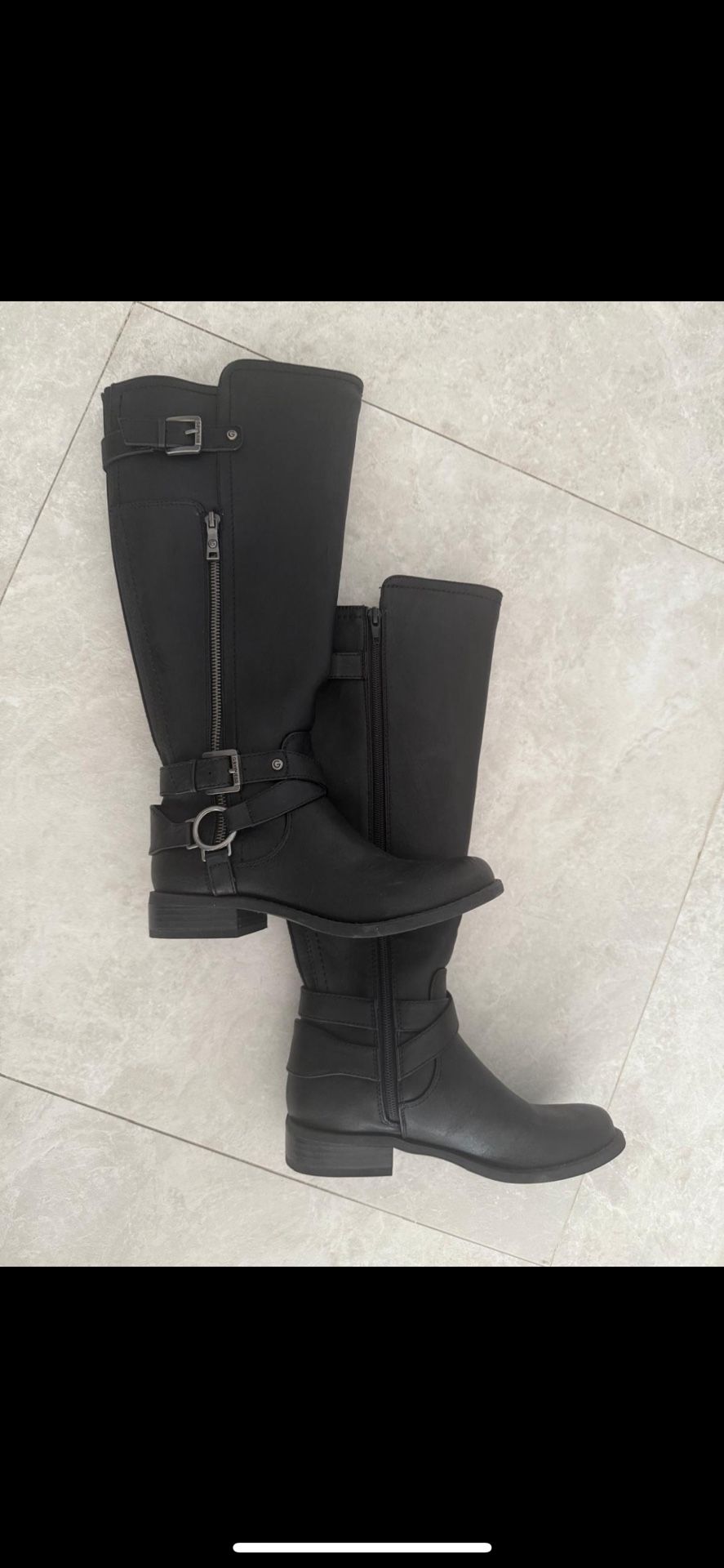 NEW G By Guess Boots Side Zip Pull On Knee High Faux Leather Stretchy Back