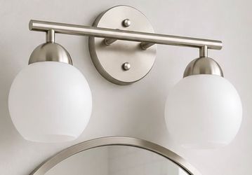 Modern Brushed Nickel DouModern Brushed Nickel Double Globe Vanity Light Fixture