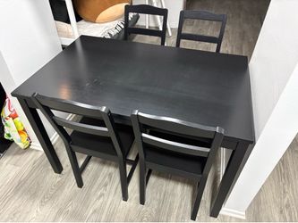 IKEA Table and 4 Chairs, Black Stained Pine
