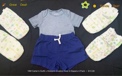 18m carters  outfit + kirkland(Costco) size 6 diapers 4pack