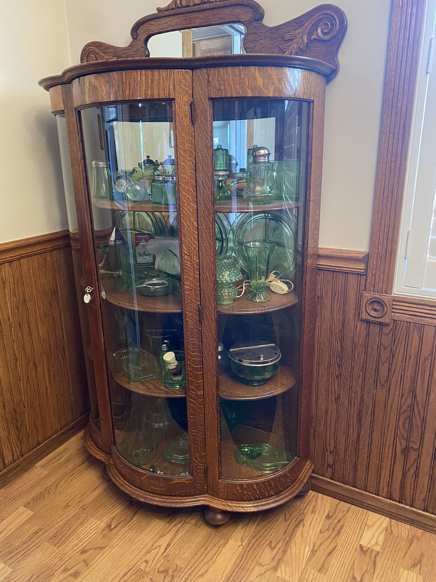 Antique Tiger Oak China Cabinet