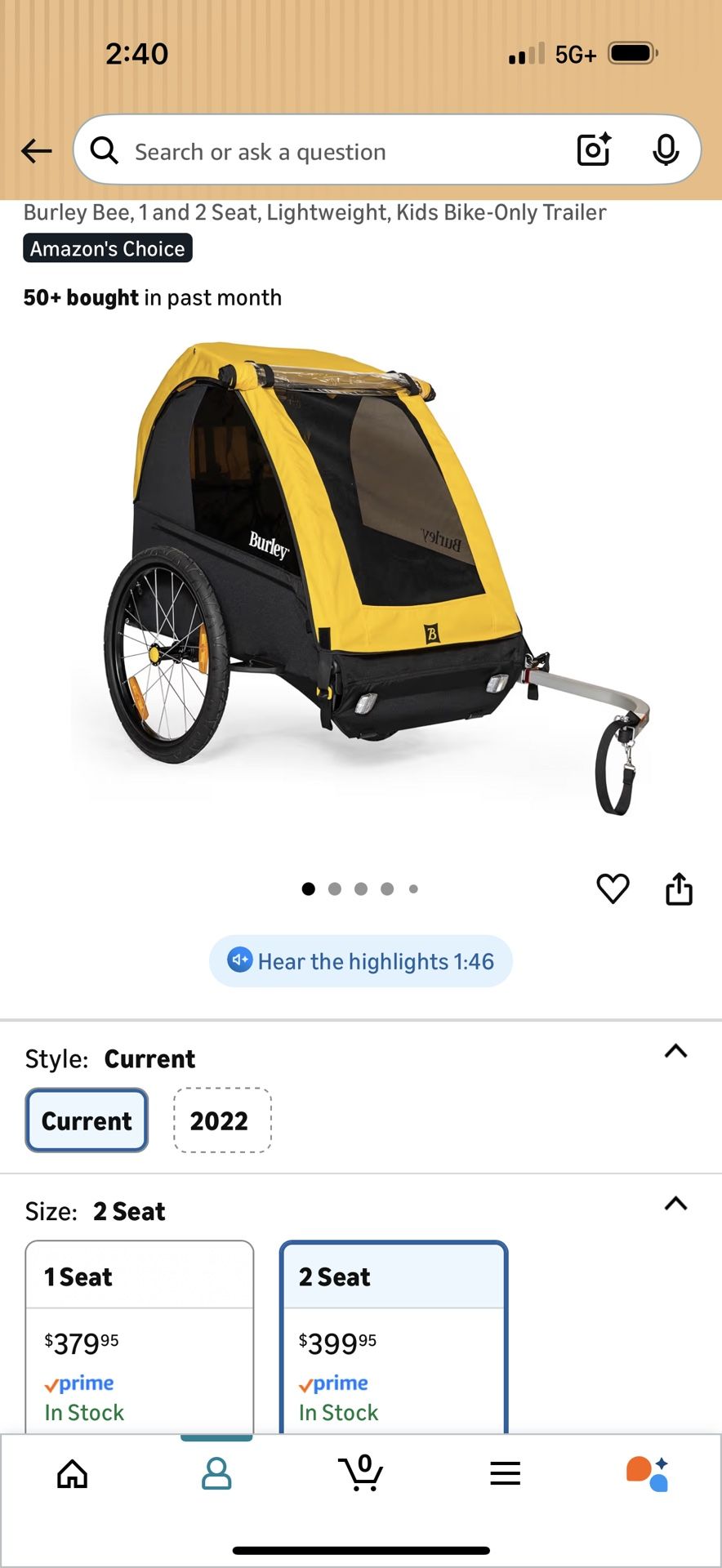 Burley Bee 2 Seat Lightweight Kids Trailer