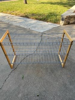 3-Tier Wire Shoe Rack with Wood Frame