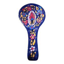 Ceramic Blue Floral Spoon Rest Hand Painted Turkish Kitchen Utensil Holder
