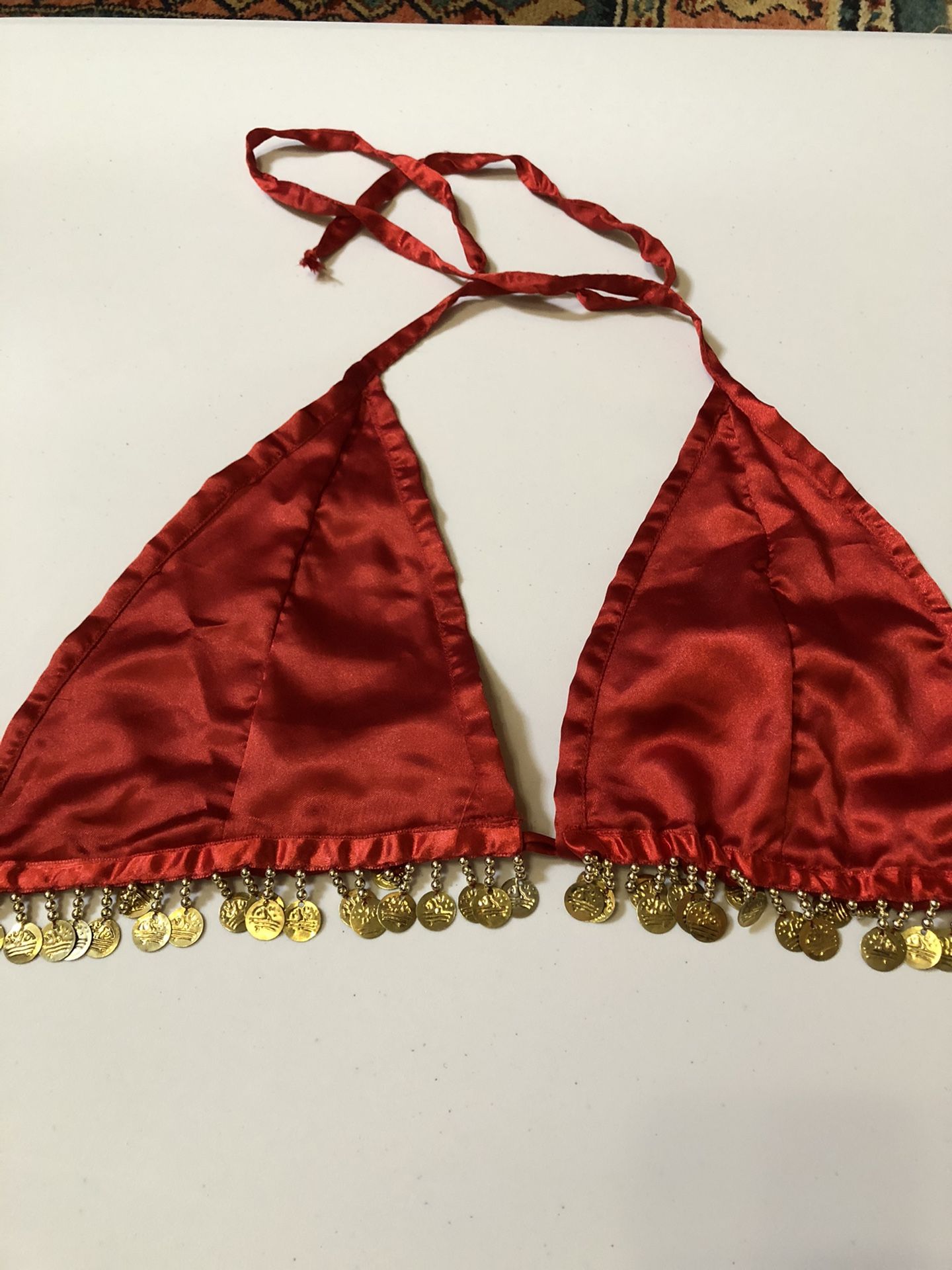 Red satin bra top gold coins Halloween Costume
