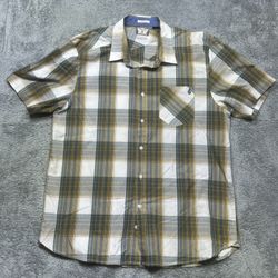 Plaid Short Sleeve Button Up Shirt Men's XL Green Brown Classic Fit