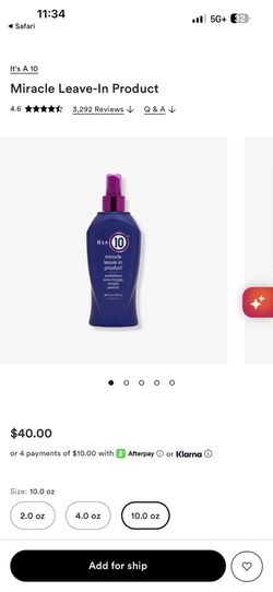 New Its A 10 Miracle leave in product for hair