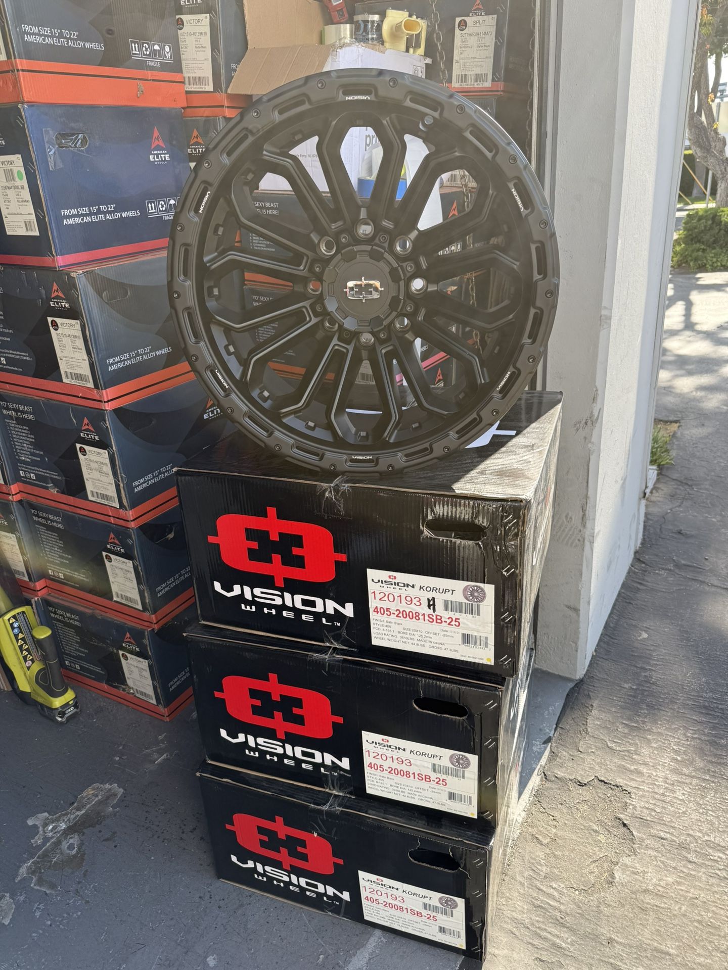 Set 4 20" Vision Off-Road 405 Korupt Satin Black Wheels 20x10 8x6.5 -25mm Rims