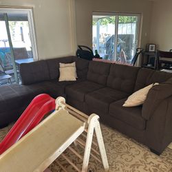 Brown Fabric Sectional Day Bed Couch