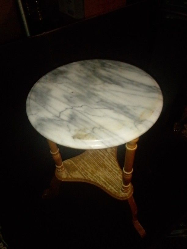 SMALL MARBLE TABLE, 12" AROUND, 20" TALL COOL FOR PLANTS OR ?