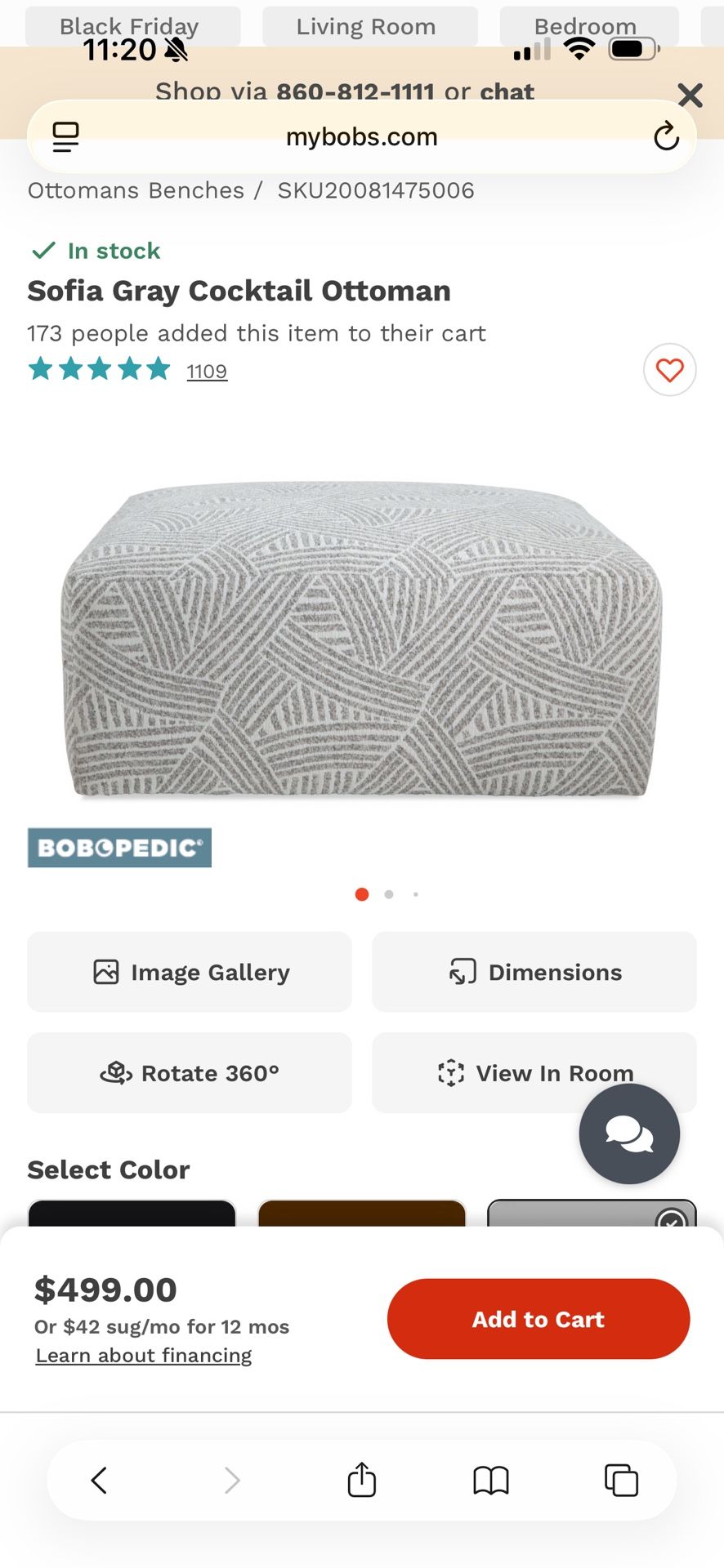 Sofia Gray Cocktail Ottoman