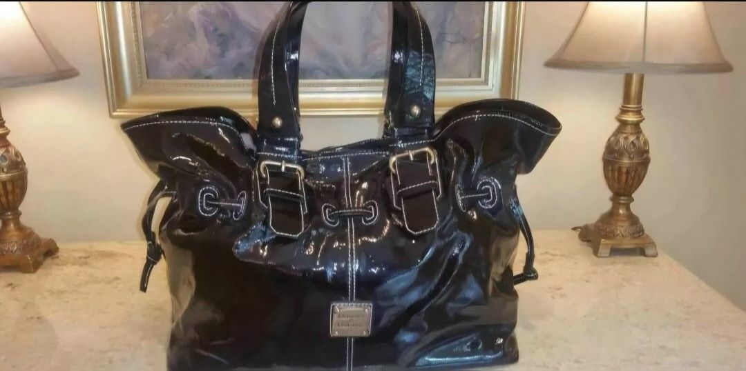 Dooney Bourke Black Patent Leather Chiara Bag - (New City)