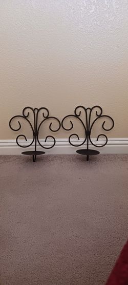 Wrought Iron Bronze Color Sconces Vintage Pair Of Candle Holders Hanging 10x10