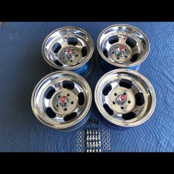 4 US INDY MAG STYLE  15x8 1/2 VINTAGE SPORT SLOT MAGS 4 3/4 CHEVY CAR VAN NICE