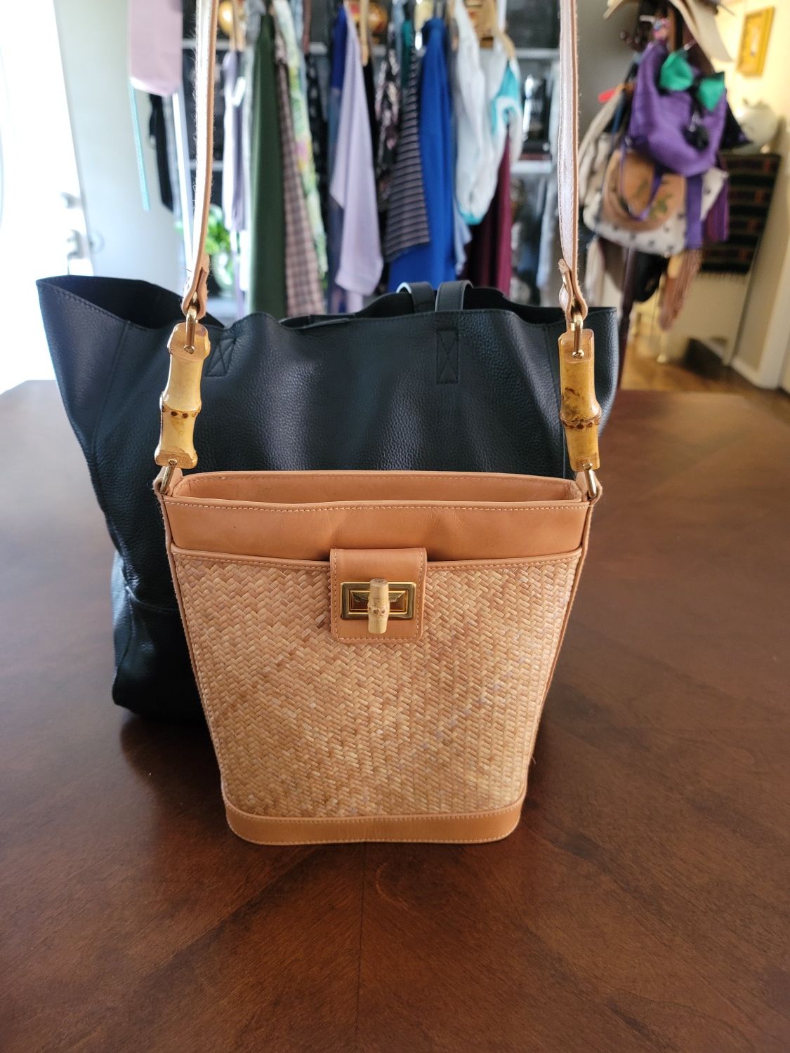 2 Very nice handbag! Leather and wicker/bamboo $30