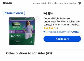 Depend Night Defense Underwear For Women, Female, Large, 38 to 44 In. Waist, Pull On, Blush, Heavy Absorbency, Overnight, Disposable, Pack of 14,