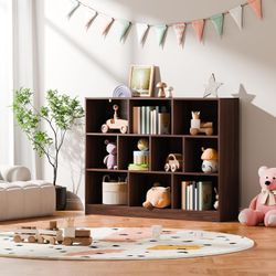 Brown Bookshelf, 3-Tier Open Shelf Bookcase, 10 Cube Storage Organizer with Anti-Tilt Device for Bedroom, Living Room, 55.11" W x 11.61“D x 40.94“H