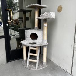 New In Box 52 Inches Tall Adult Cat Tree Kitten Scratching Play Post Scratcher Pet Light Grey Color Plush Bed Furniture 