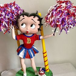 Danbury Mint Betty Boop "Cheerleader"  With Goal Posts 2 Paper Pom Poms  18” Porcelain Doll Figurine 