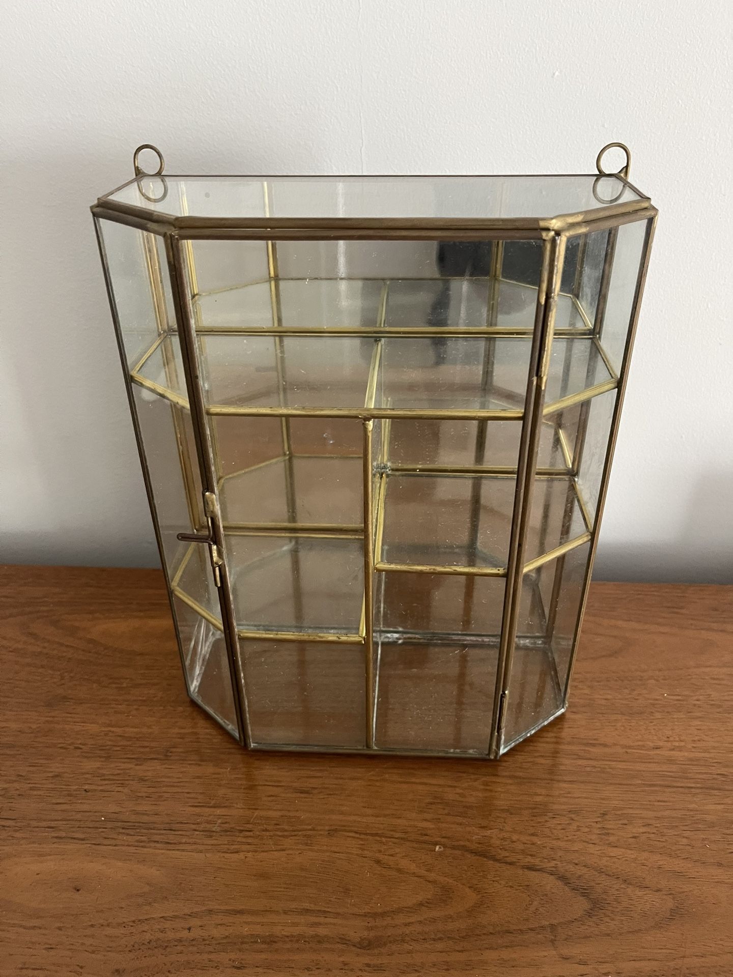 Vintage brass & glass mirror curio display