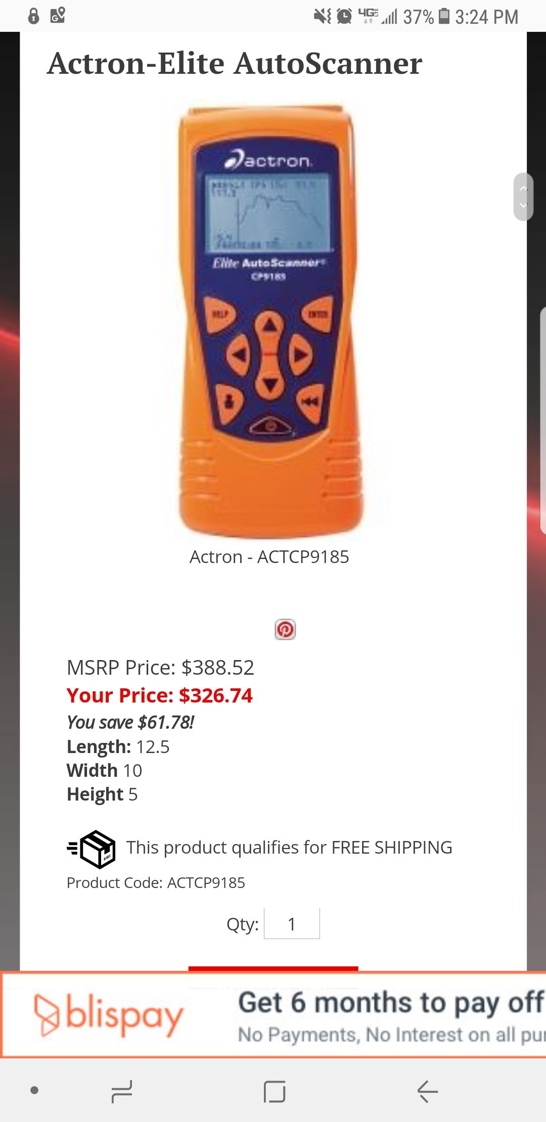 Actron CP9175 OBD2 Auto scanner (turns codes off)
