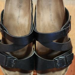 Womens Black Leather Strap Sandals Size 10