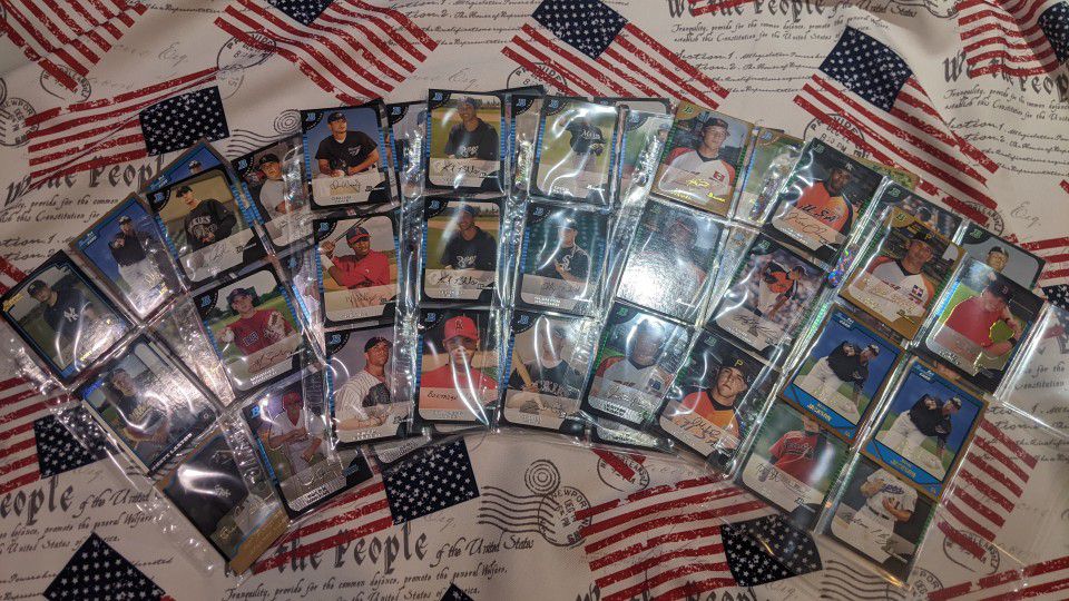 Early 2000s Topps Bowman Card Collection 60plus Cards Chrome Shinny Red Blue Gold