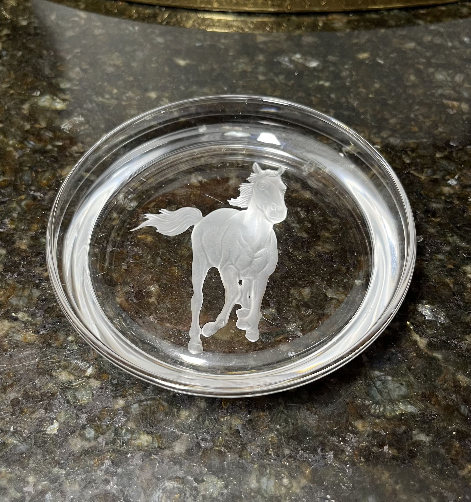 Vintage Glass Wine Bottle Coaster Galloping Horse