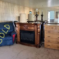 Vintage Furniture, Fireplace, Dresser, Dinning Chairs, Nightstand 