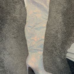 Thigh High Glitter Boots With Heel Size 9
